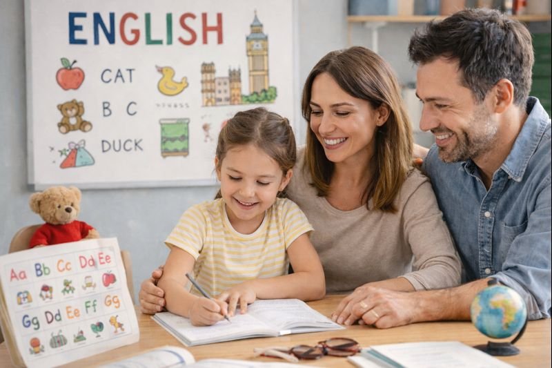 familia aprendiendo ingles